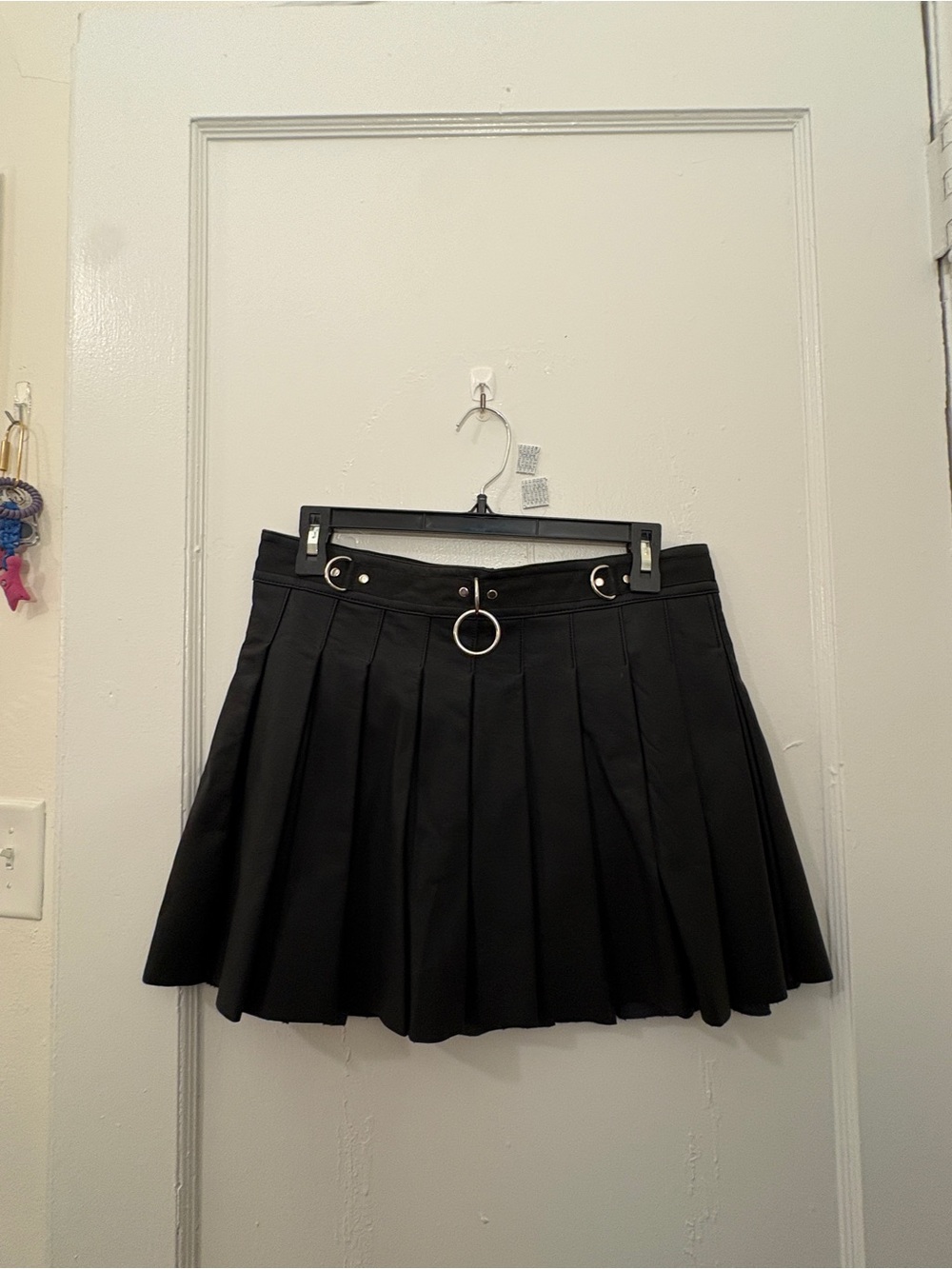 Dolls Kill Current Mood Black Pleated Leather Mini Skirt with O-Ring Detail